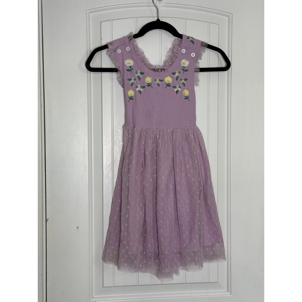 Mini Berni Lilac Size 6-7 Pinafore Embroidered, Polka Dot Dress